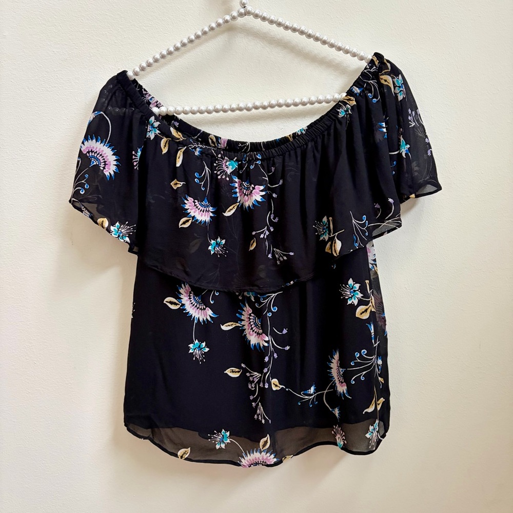 Rebecca Minkoff Dev Black Floral Off-Shoulder Blouse